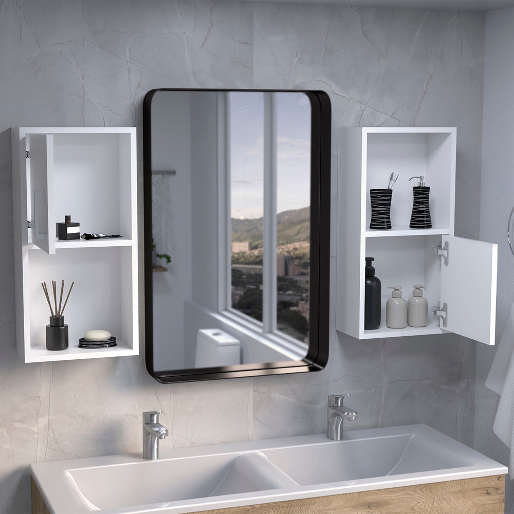 12-Inch Eak Medicine Cabinet with Wall-Mounted and Double Door – Adjacent Open Shelf