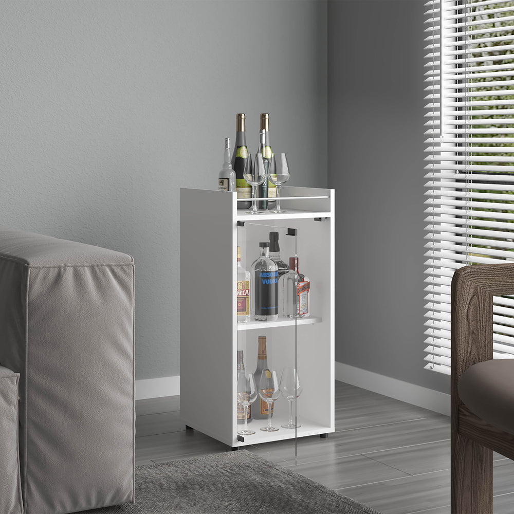 15-Inch Boon Mini Bar Cabinet with 2 Open Shelves – Wine Glass Rail