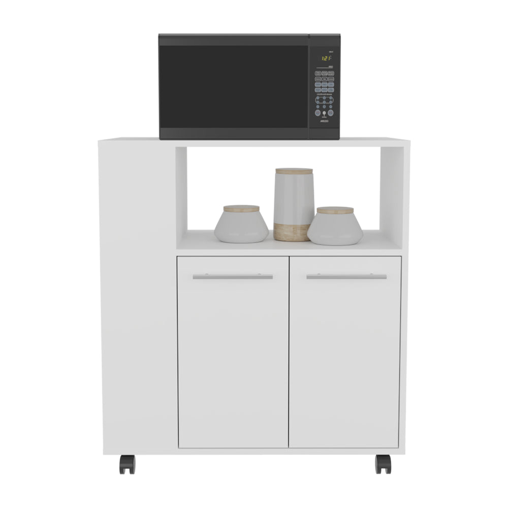 30-Inch Bremerton Rolling Kitchen Cart with Casters and Double Door – Durable Easy-Clean Finish