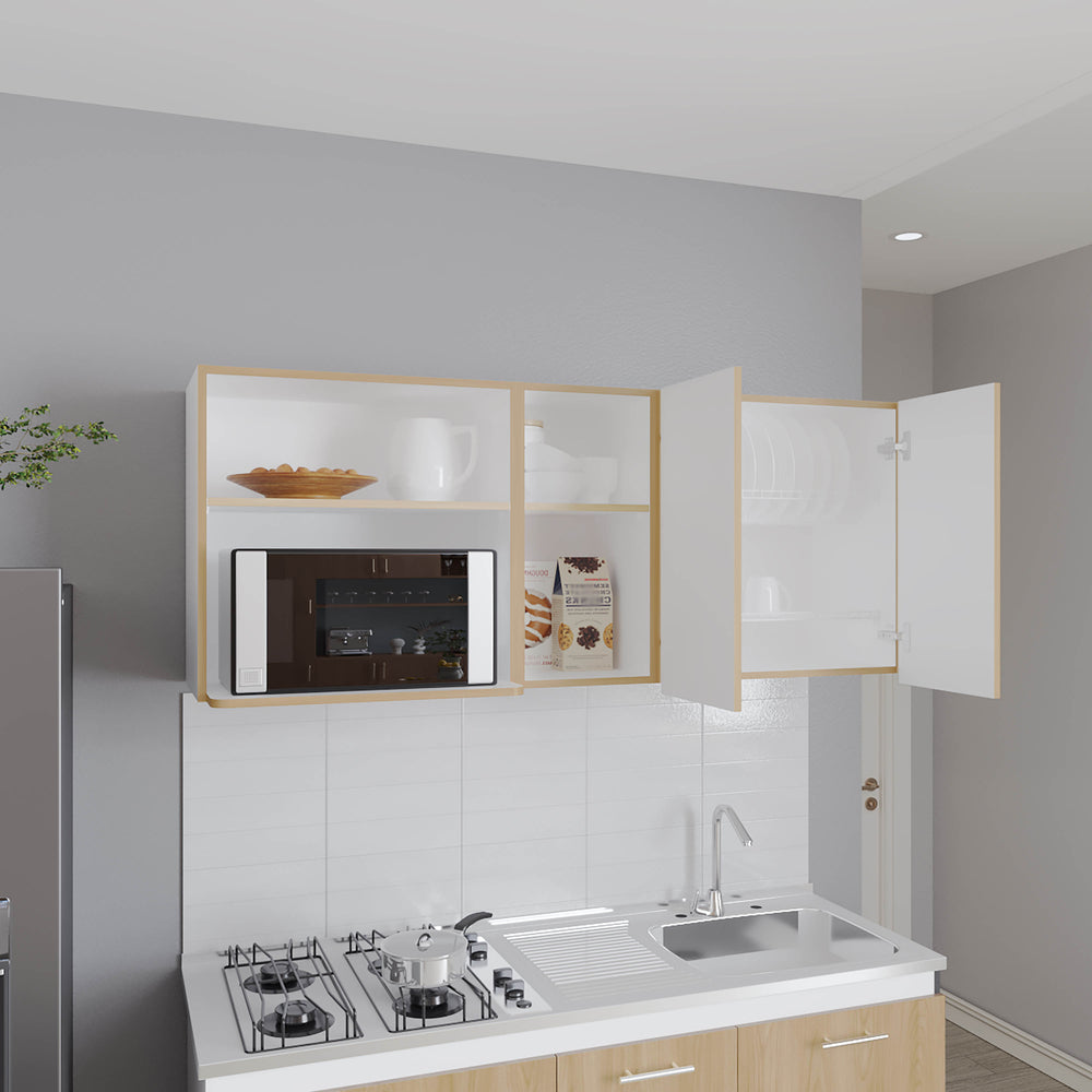 59-Inch Sidman Wall Cabinet with Double Door and 4 Open Shelves – Open Display Shelf