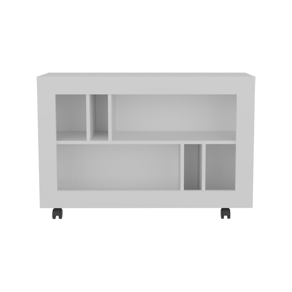37-Inch Lacey Console Furniture with Casters and 5 Open Shelves – Slim Low-Profile Footprint