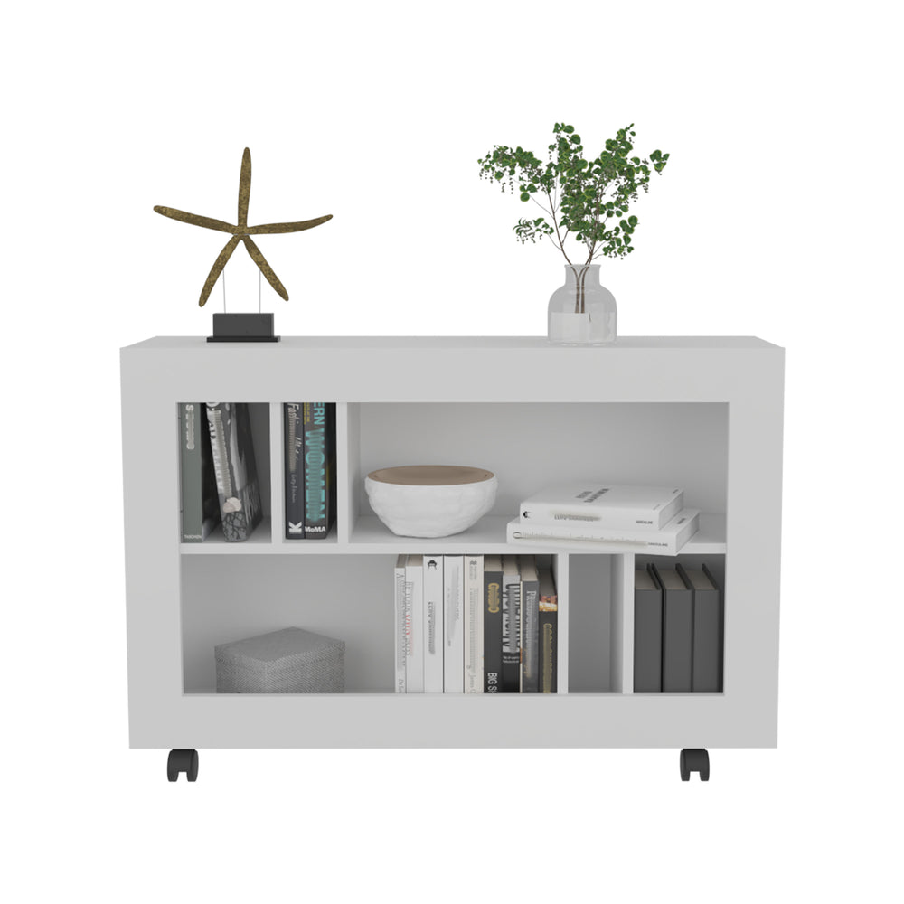 37-Inch Lacey Console Furniture with Casters and 5 Open Shelves – Flexible Everyday Organization