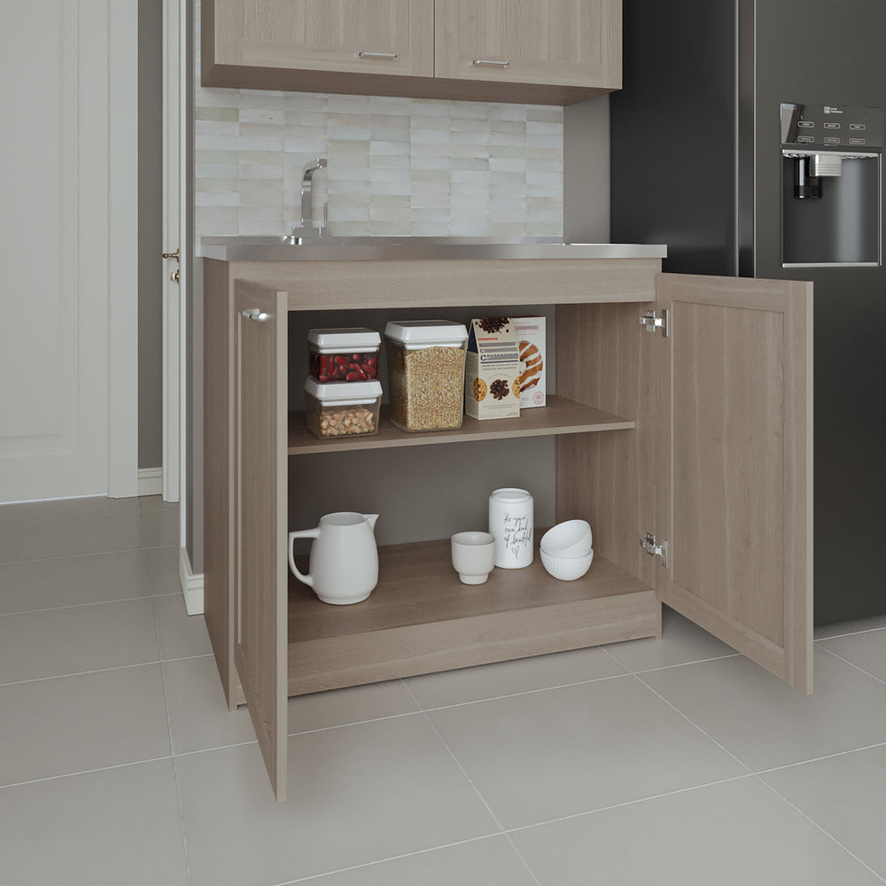 39-Inch Bickleton Freestanding Utility Sink Cabinet with Double Door and 2 Open Shelves – Integrated Utility Sink