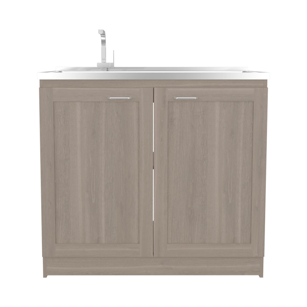 39-Inch Bickleton Freestanding Utility Sink Cabinet with Double Door and 2 Open Shelves – Practical Utility Storage