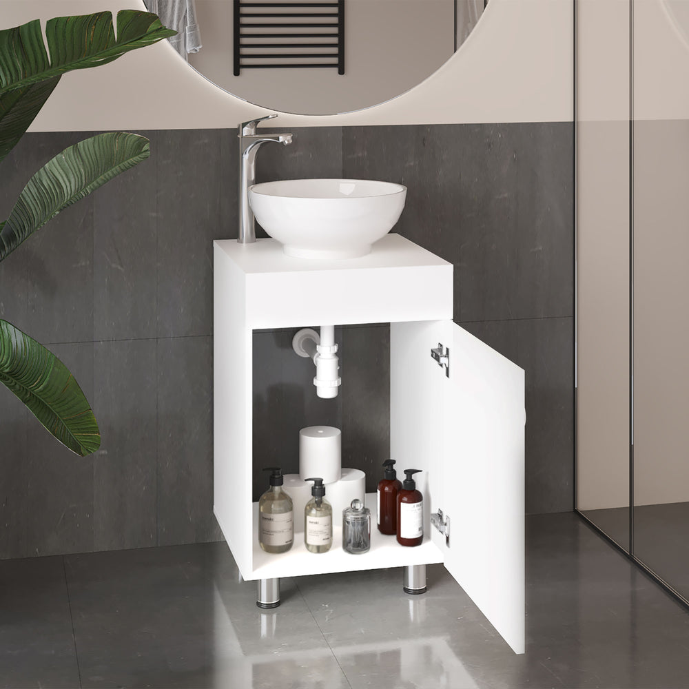 18-Inch Vicksburg Bathroom Vanity with Sink with Single Door – Concealed Lower Shelf