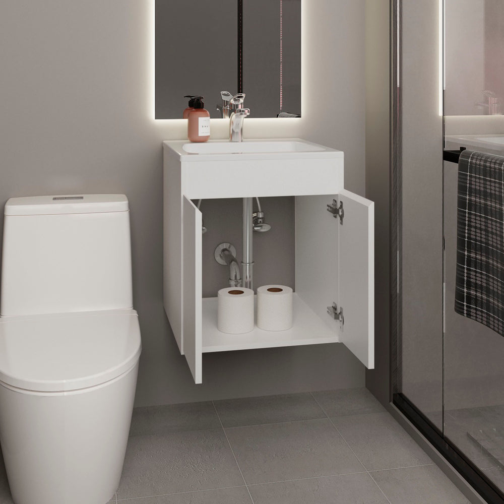 18-Inch Rayle Bathroom Vanity with Sink with Double Door – Wall-Mounted Floating Design