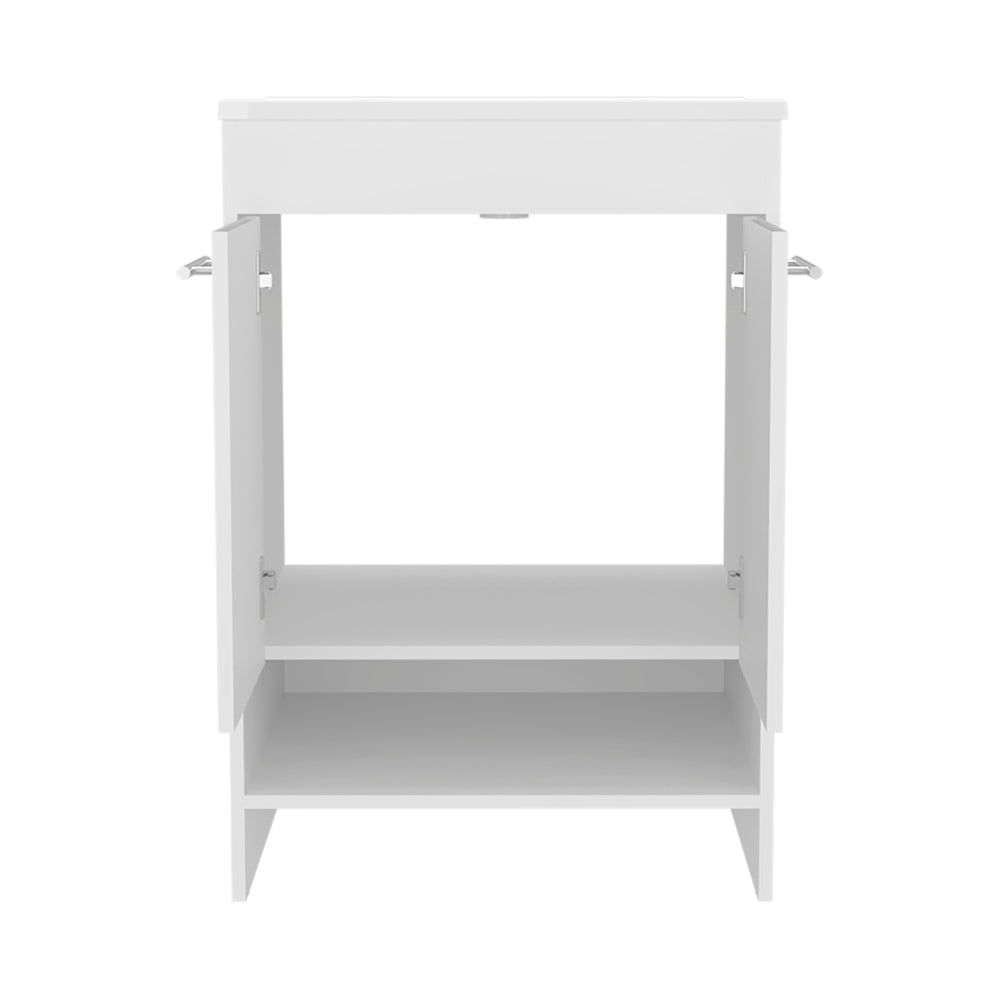 23-Inch Polkton Bathroom Vanity with Sink with Double Door and 2 Open Shelves – White Finish