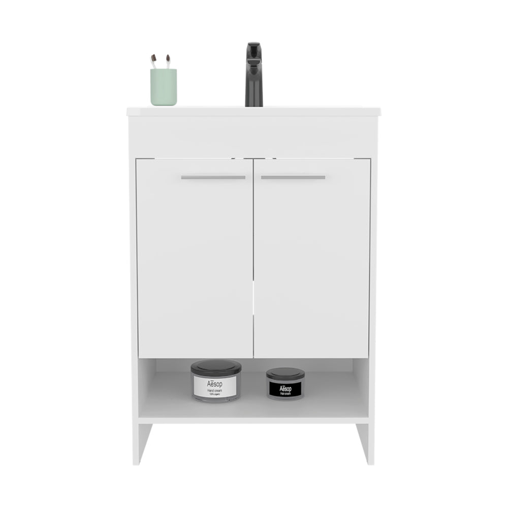 23-Inch Polkton Bathroom Vanity with Sink with Double Door and 2 Open Shelves – Integrated Sink Top