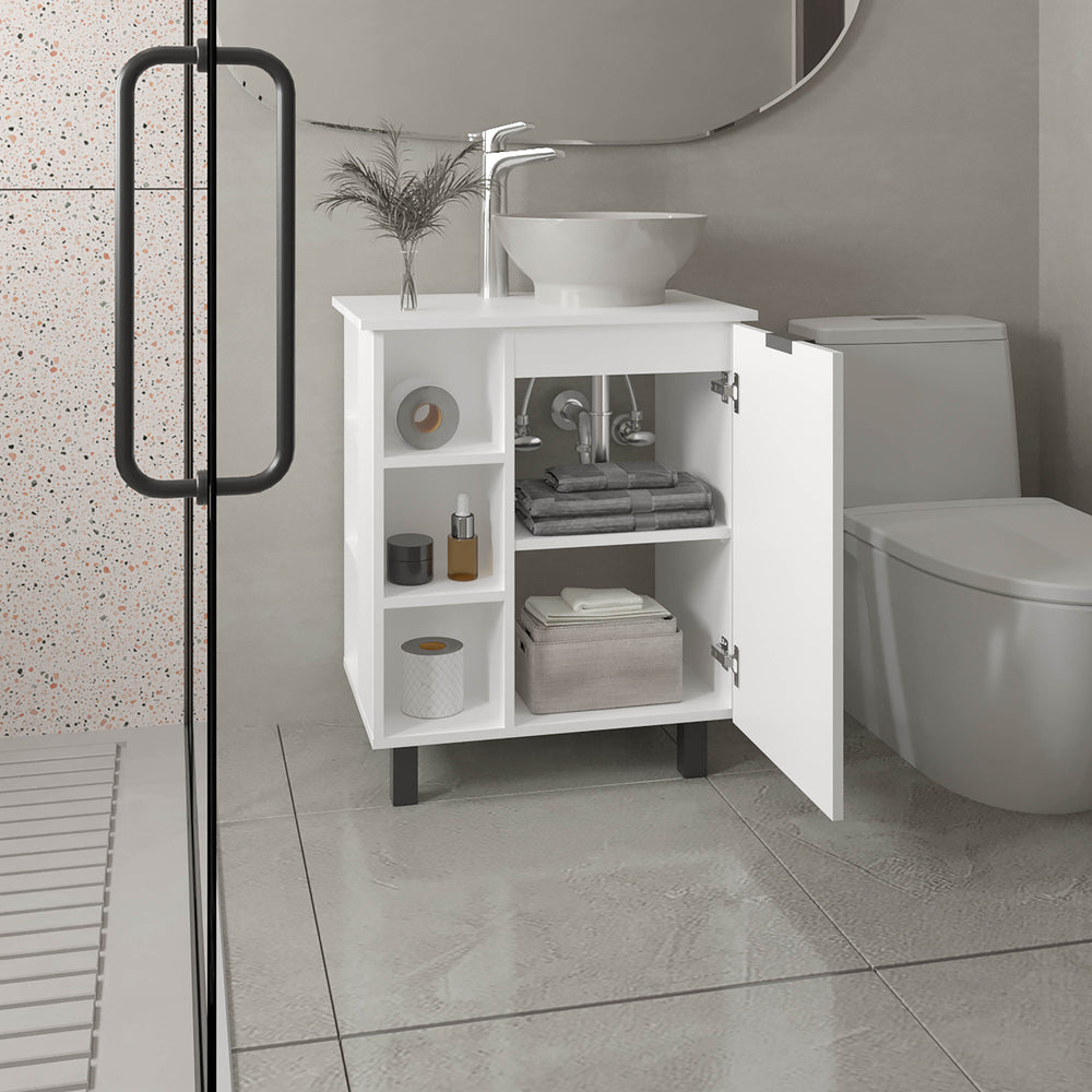 24-Inch Dobson Bathroom Vanity with Sink with Single Door and 5 Open Shelves – Compact Vanity Sink