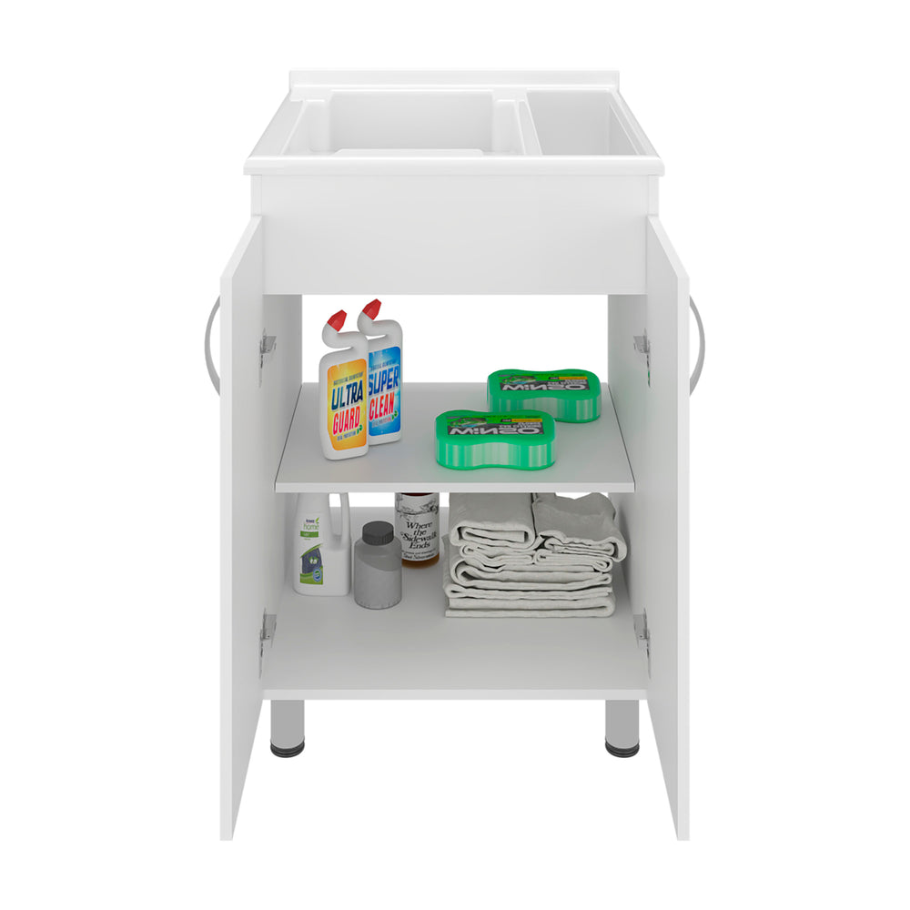 24-Inch Dunn Freestanding Utility Sink Cabinet with Double Door – Interior Shelving