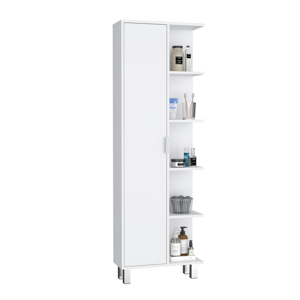 21-Inch Keller Linen Tower Cabinet with Single Door and 9 Open Shelves – Concealed Cabinet Storage