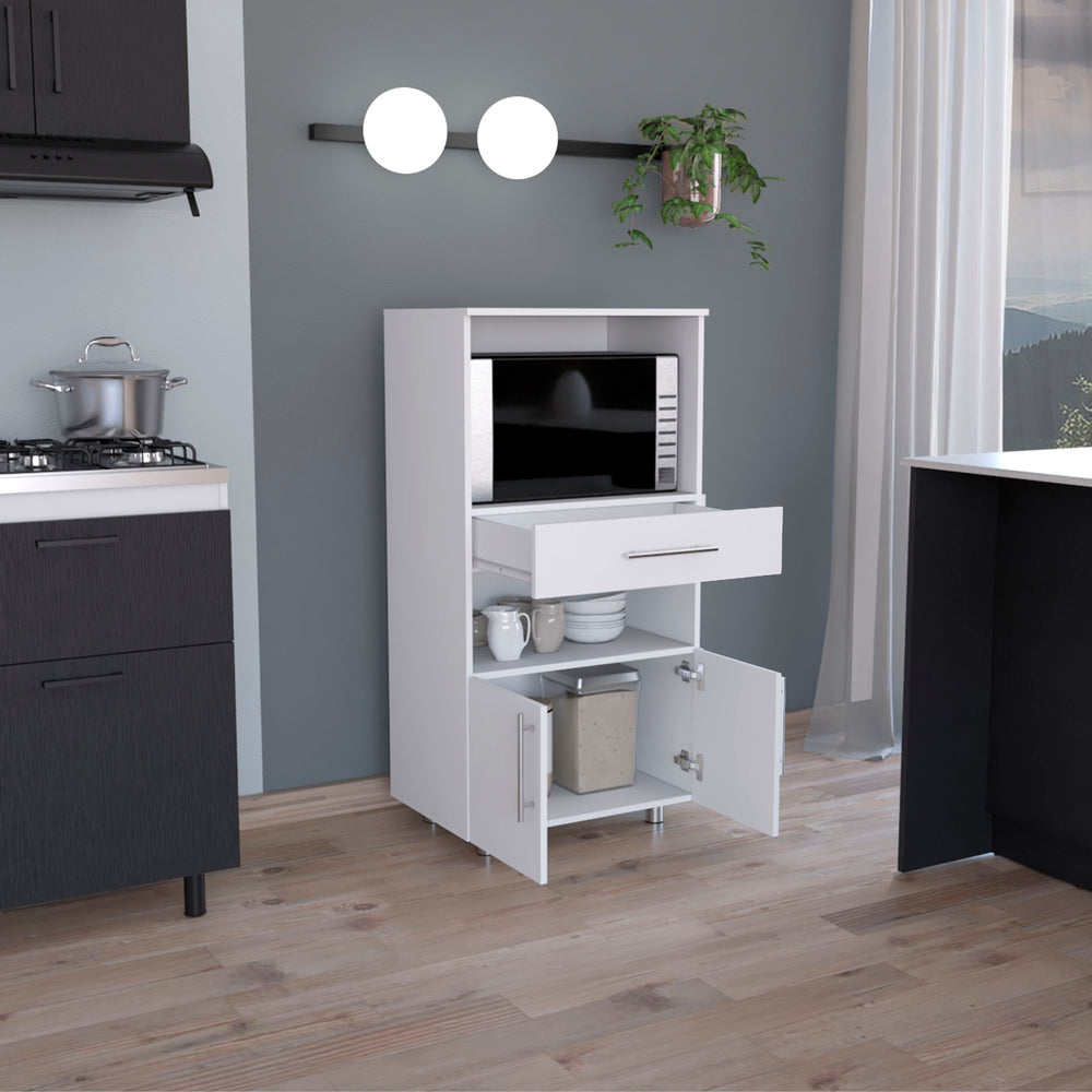 24-Inch Wales Kitchen Pantry Cabinet with Double Door and 2 Open Shelves – Utensil Drawer Storage