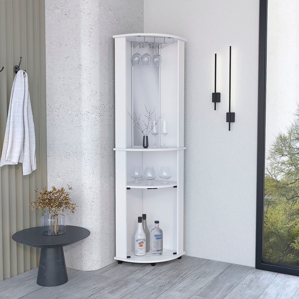Nashville Corner Cabinet with Mirror, Coat Hooks, and Curved Glass-Door Storage, an Entryway Hall Tree for Small Spaces – Coat Hook Rail