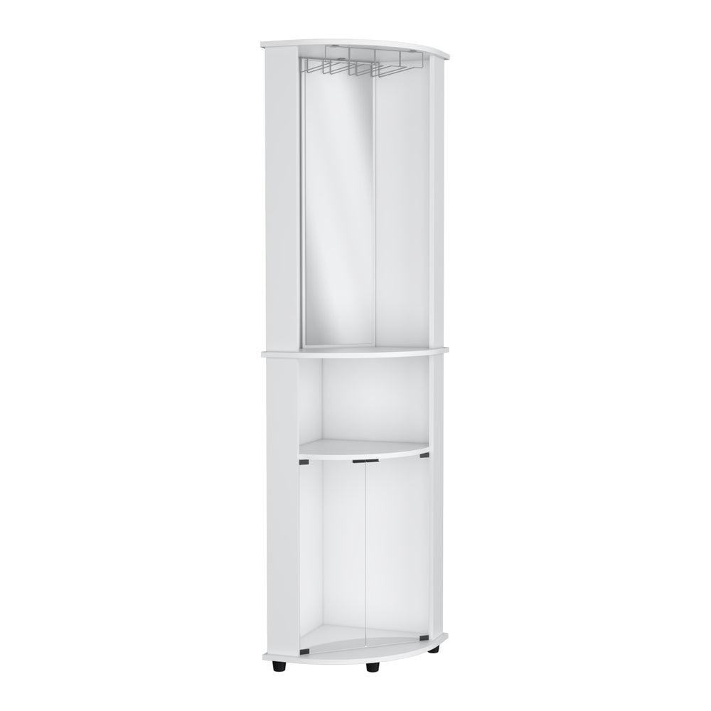 Nashville Corner Cabinet with Mirror, Coat Hooks, and Curved Glass-Door Storage, an Entryway Hall Tree for Small Spaces – Curved Glass-Door Cabinet