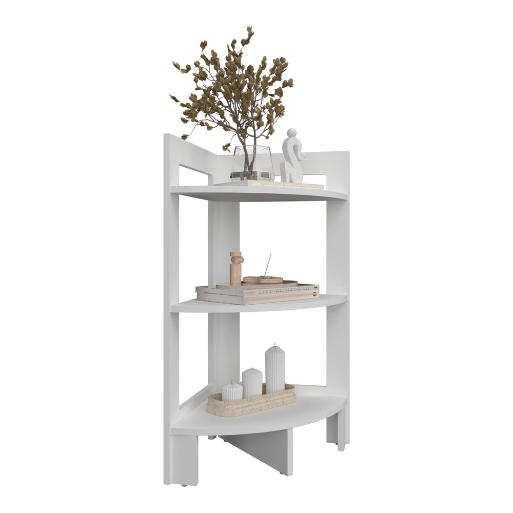 15-Inch Akutan Side Table with 3 Open Shelves – Corner-Fit Design