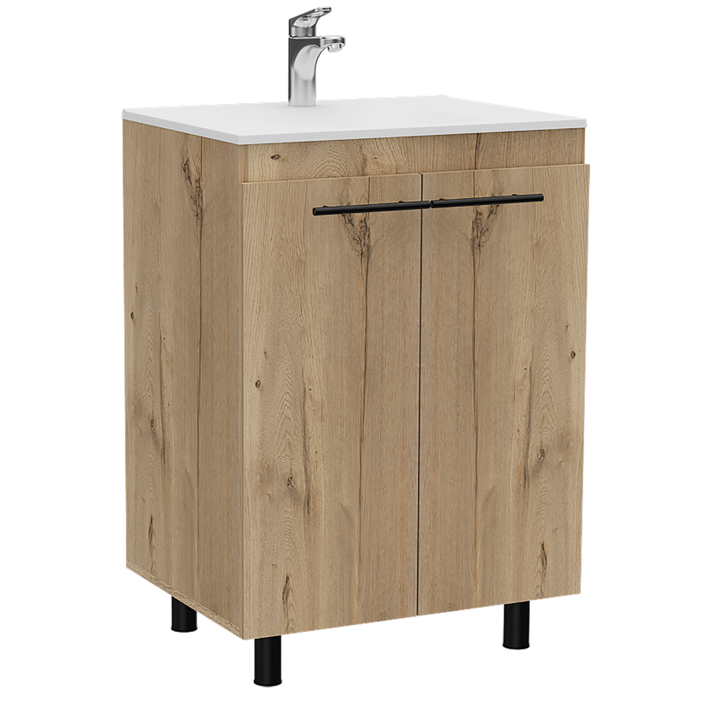 24-Inch Dustin Free Standing Storage Cabinet with Double Door and 2 Open Shelves – Free Standing Sink Cabinet
