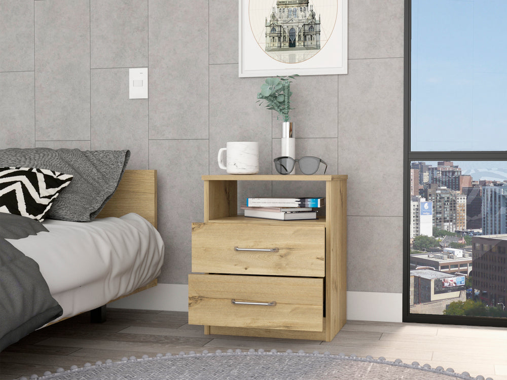 Salento Nightstand with 2-Drawer – Open Display Shelf