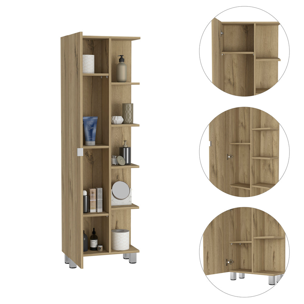 20-Inch Venus Linen Tower Cabinet with Single Door – Coordinated Natural Oak Finish