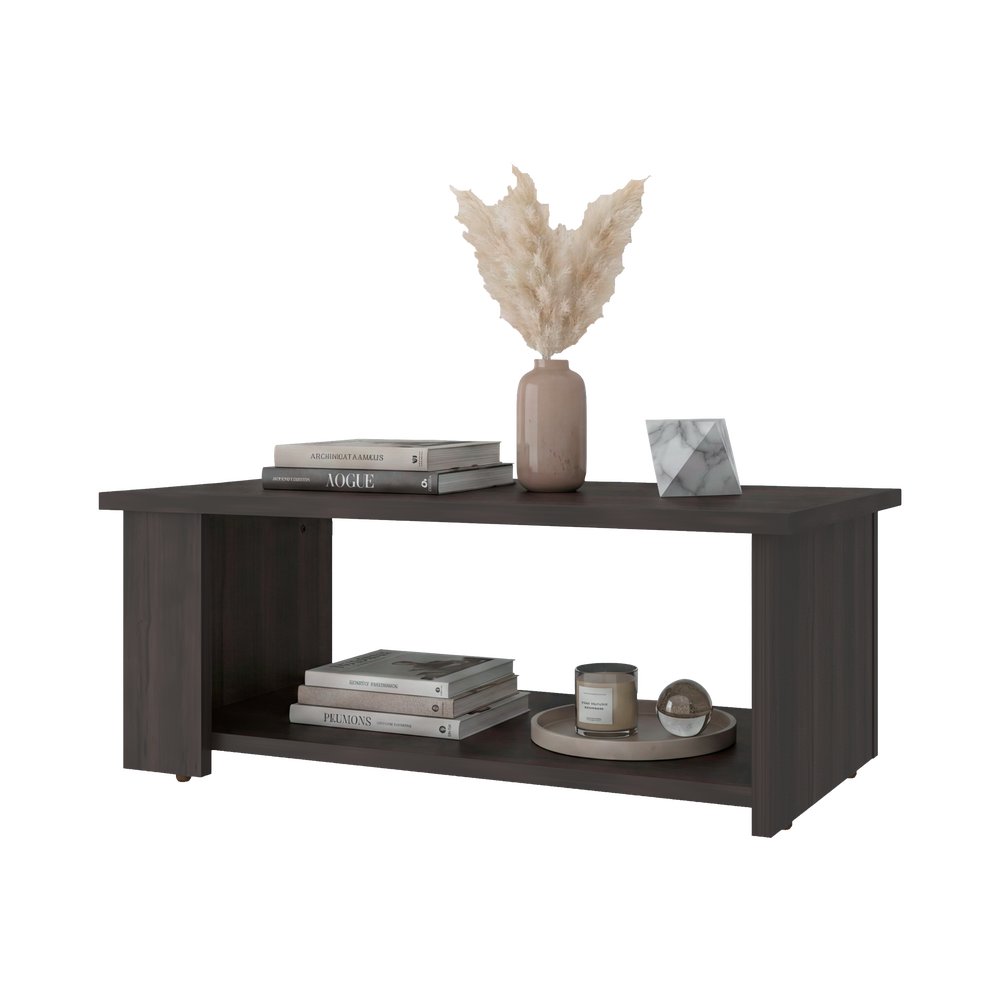 24-Inch Carson Coffee Table with Lower Storage Ledge – Dark Walnut Manufactured Wood