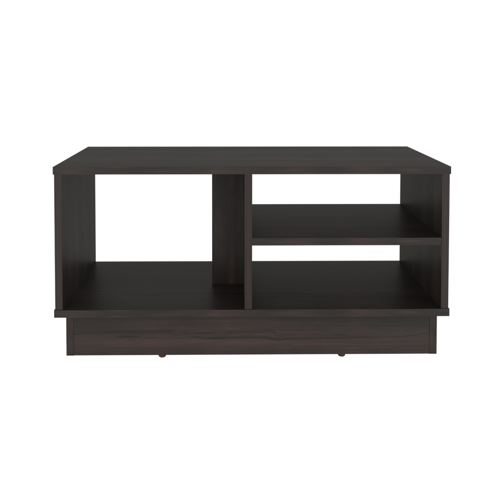15-Inch Tununak Coffee Table with Open Storage Shelves – Living Room Center Table with 4 Compartments & Raised Base – Open Storage Compartments