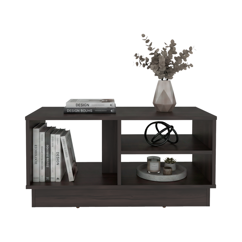 15-Inch Tununak Coffee Table with Open Storage Shelves – Living Room Center Table with 4 Compartments & Raised Base – Contemporary Living Room Style