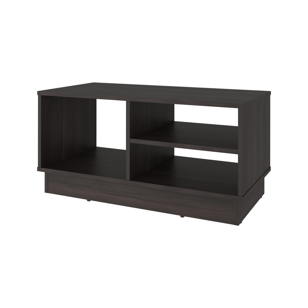 15-Inch Tununak Coffee Table with Open Storage Shelves – Living Room Center Table with 4 Compartments & Raised Base – Black Wengue Manufactured Wood