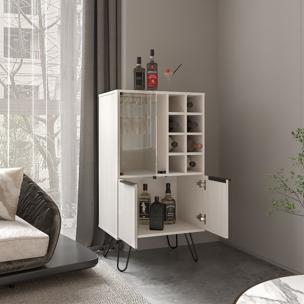 24-Inch Lutak Bar Cabinet with Double Door and 9 Open Shelves – Enclosed Cabinet Storage