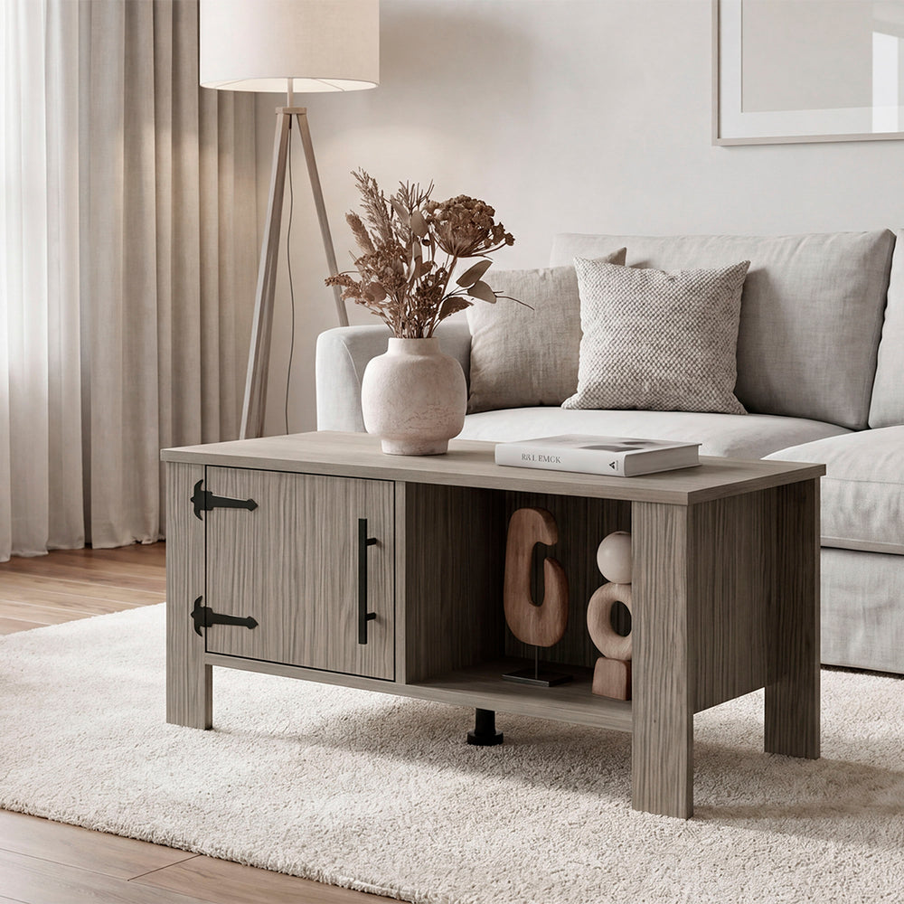 Lebanon Coffee Table with Open Shelf Storage and a Low-Profile Design for the Living Room – Neutral Light Gray Oak Finish