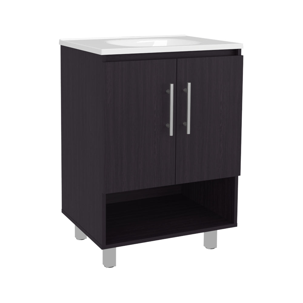 24-Inch Azure Bathroom Vanity with Sink with Double Door and 4 Open Shelves – Indoor Use And Assembly Required