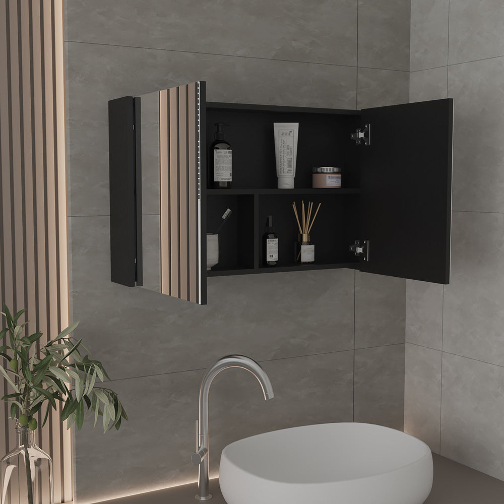 32-Inch Cantwell Medicine Cabinet with Double Door and 3 Open Shelves – Separate Interior Compartments