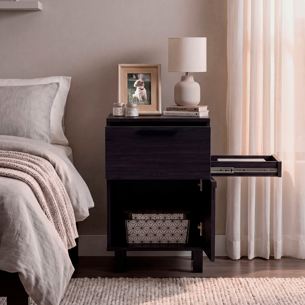 Dover Nightstand with Hidden Valuables Drawer and Black Metal Legs for the Bedroom – Additional Drawer Storage