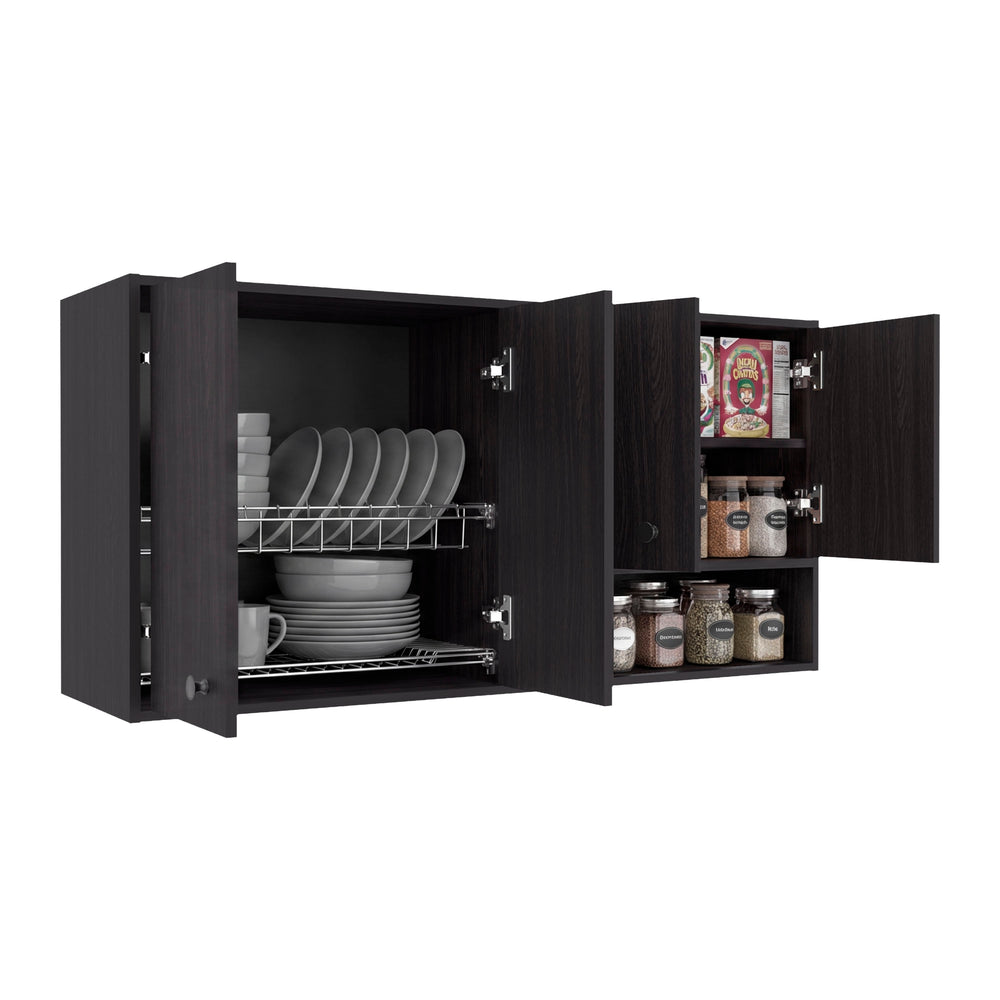 Spindale Kitchen Wall Cabinet, Wall-Mounted Cabinet with Built-In Dish Rack and Open Nook, Kitchen Storage – Secure Wall Mounting