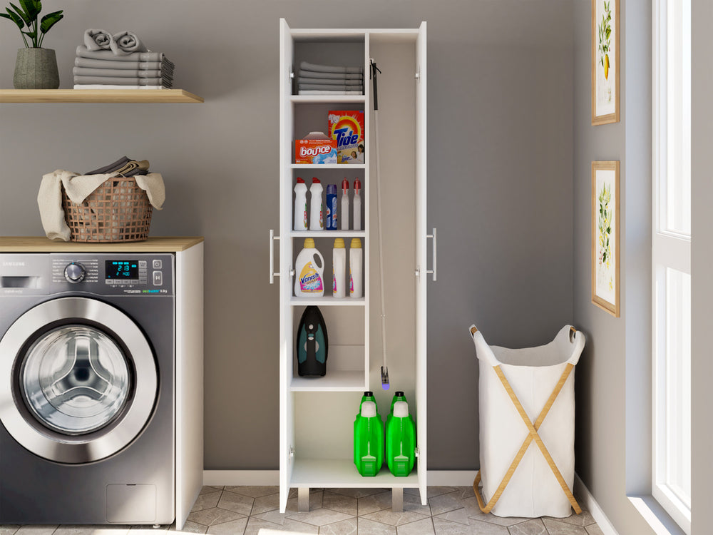 Bacoa Cleaning Storage Cabinet with 5 Open Shelves – Interior Broom Hangers