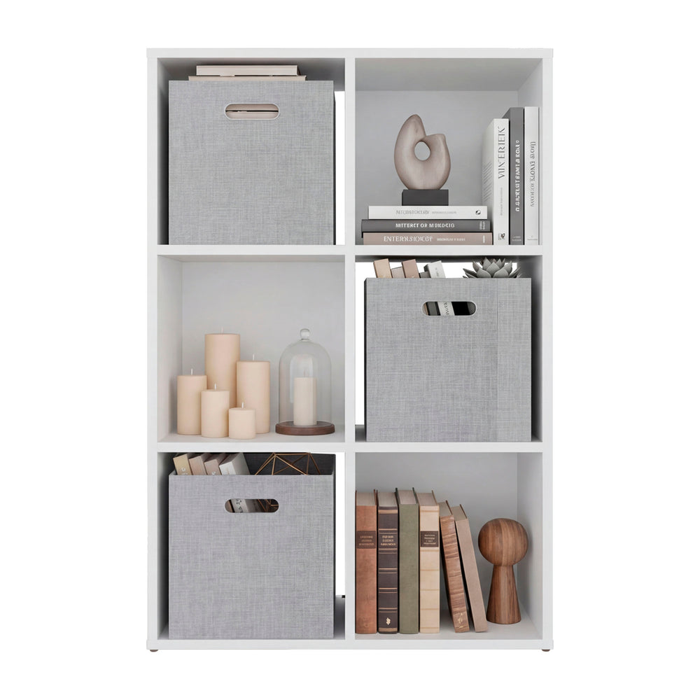 Sitka Cubic Storage Organizer with Open Display Cubbies and Fabric Storage Bins for Living Room Organization – Compact Footprint