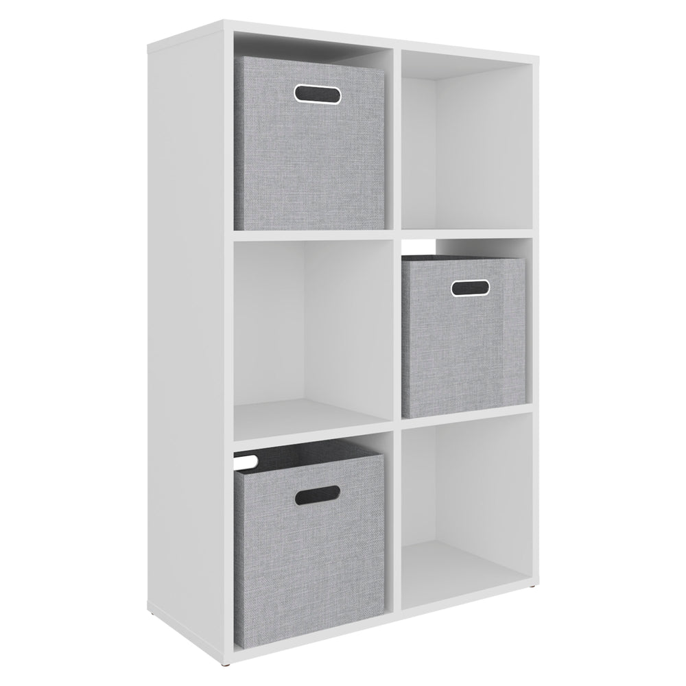 Sitka Cubic Storage Organizer with Open Display Cubbies and Fabric Storage Bins for Living Room Organization – Bright White Finish