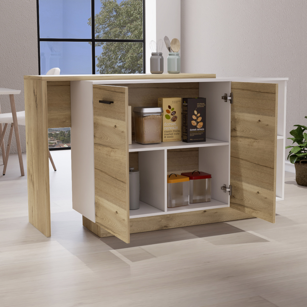 59-Inch Creta Kitchen Island with Double Door – Cabinet and Shelf Storage