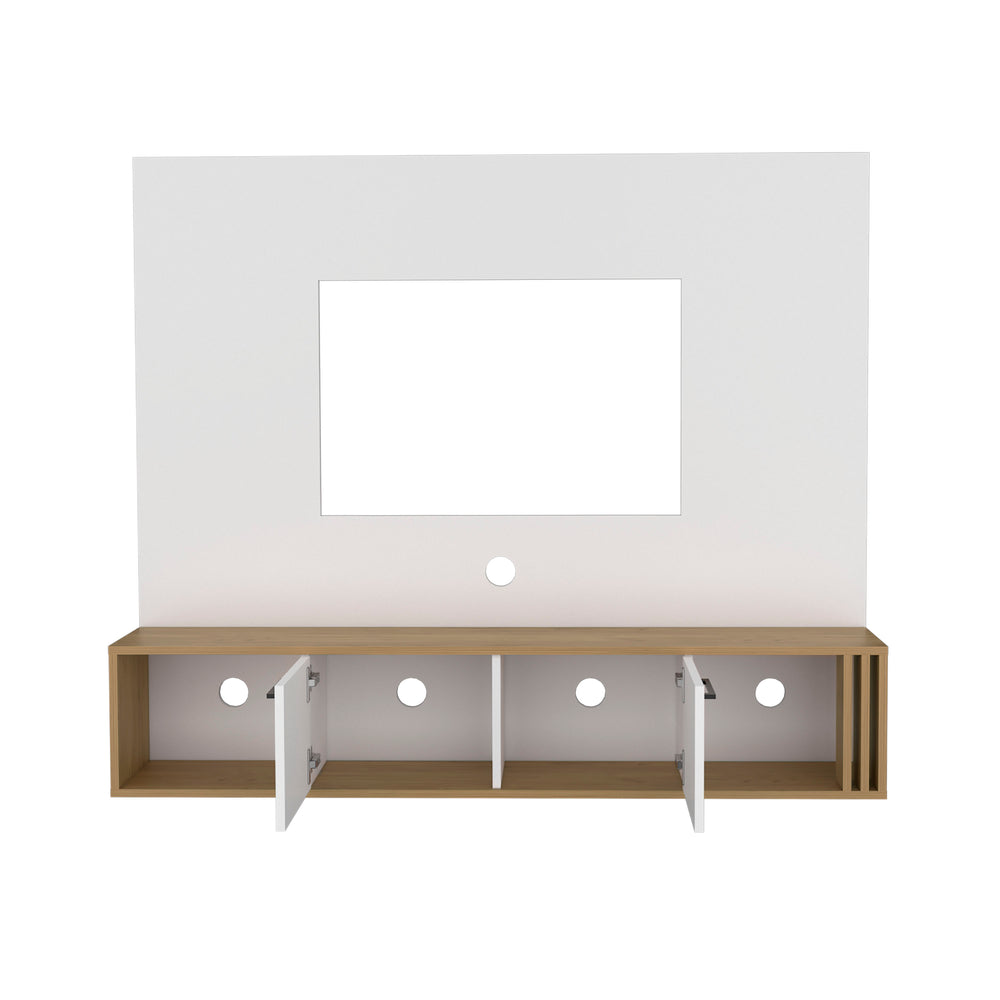 56-Inch Nuremberg Entertainment Center with Double Door and 4 Open Shelves – Fluted Side Accents