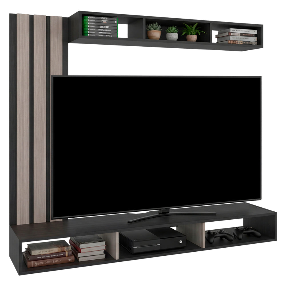 63-Inch Fremont TV Stand with Wall-Mounted – Black Wengue And Natural Oak Two-Tone Finish