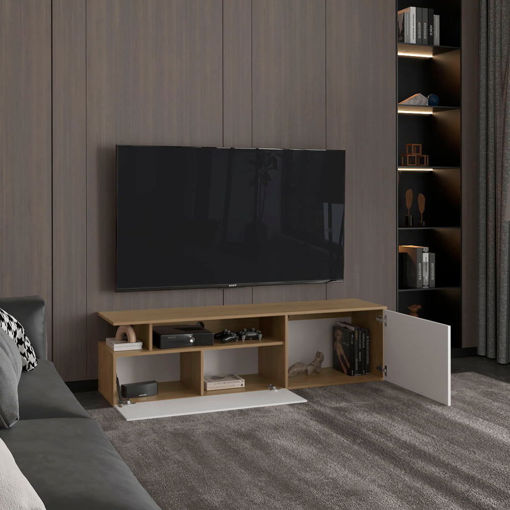 63-Inch Virgil TV Stand with Double Door and 4 Open Shelves – Functional Dimensions