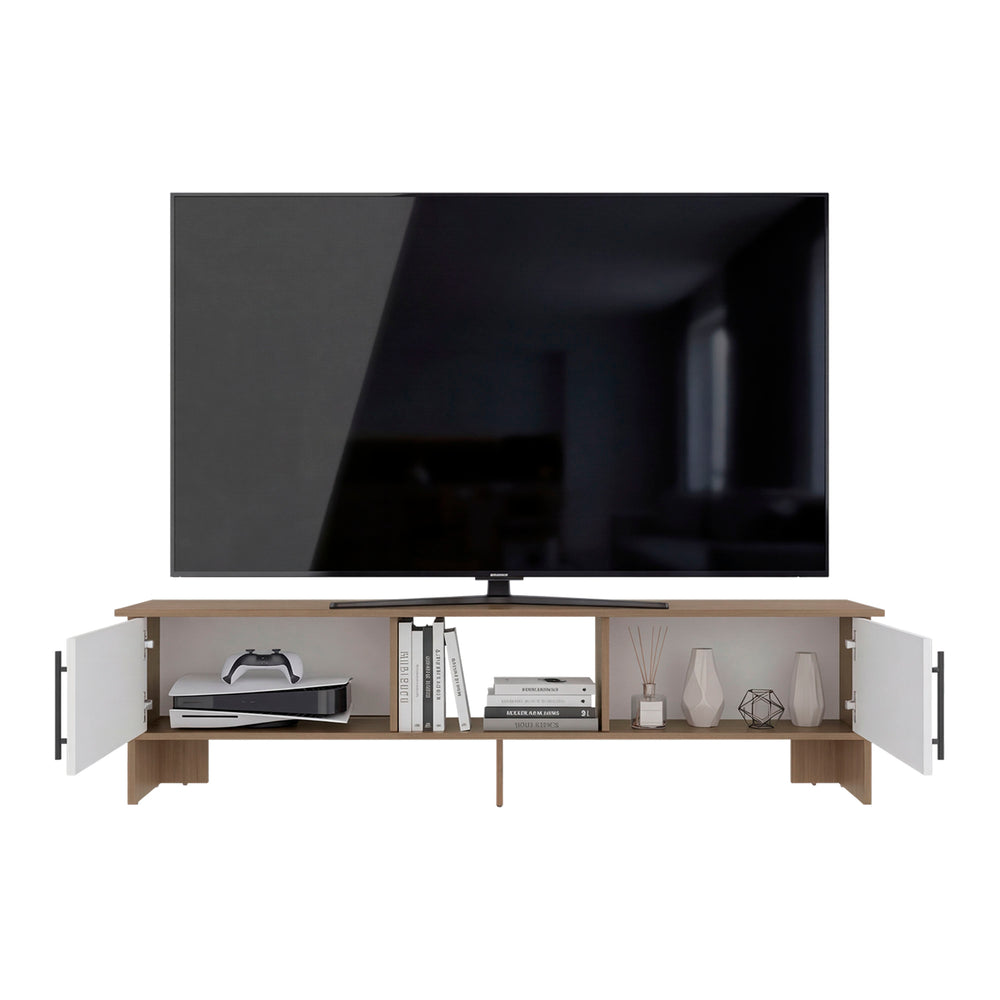 Buford TV Stand with Open Shelving for Media Storage and a Low-Profile Silhouette – Center Display Cubby