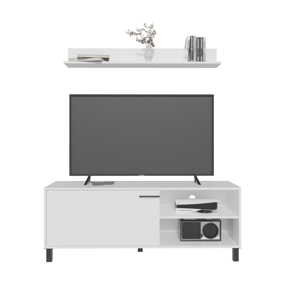 55-Inch Novi Living Room Set TV Stand with Single Door and 3 Open Shelves – Open Cubby Storage