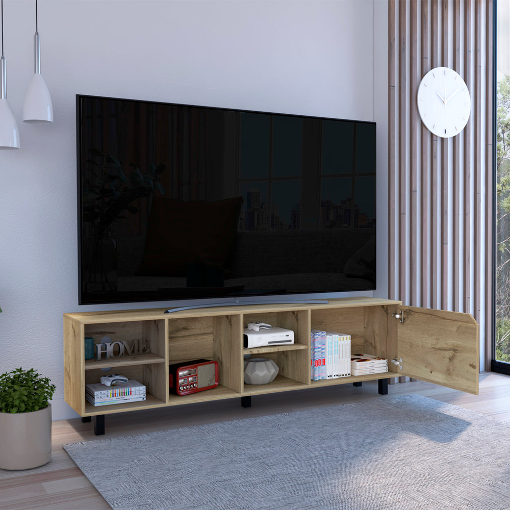 71-Inch Conquest TV Stand with 4 Open Shelves – Enclosed Cabinet Storage