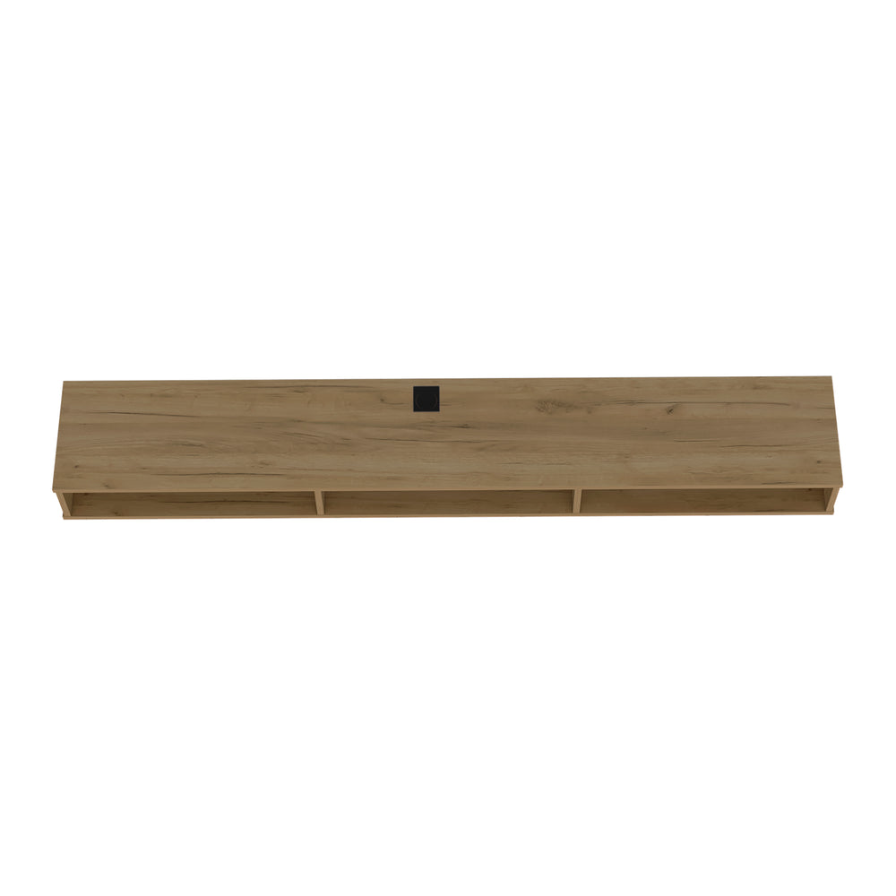 71-Inch Northport TV Stand with 3 Open Shelves – Natural Oak Manufactured Wood Finish
