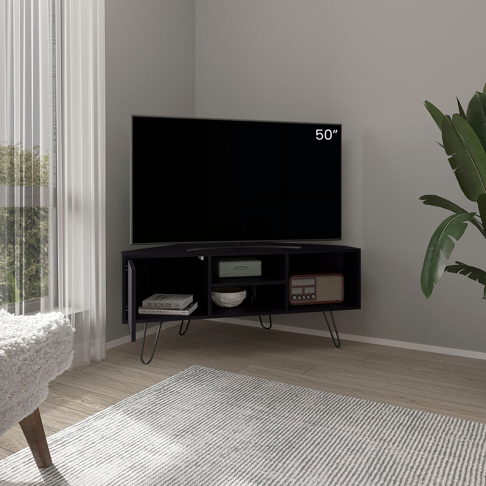 45-Inch Jenks TV Stand with Single Door and 3 Open Shelves – Concealed Cabinet Storage
