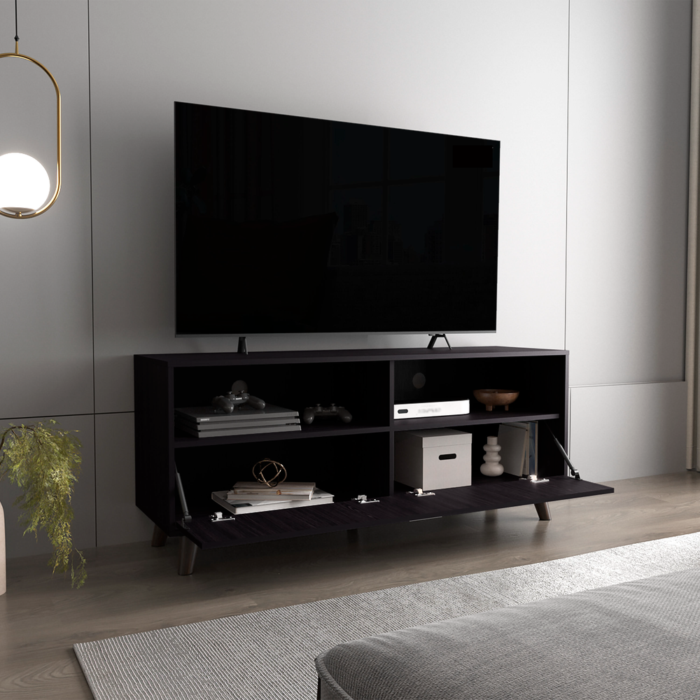 55-Inch Leary TV Stand with Single Door and 3 Open Shelves – Concealed Cabinet Storage