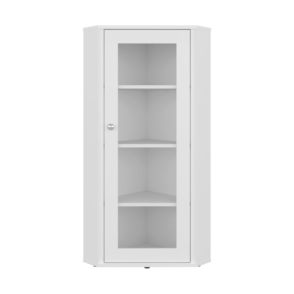 18-Inch Ruffin Display Storage Cabinet with Single Door and 4 Open Shelves – Slim Corner Fit