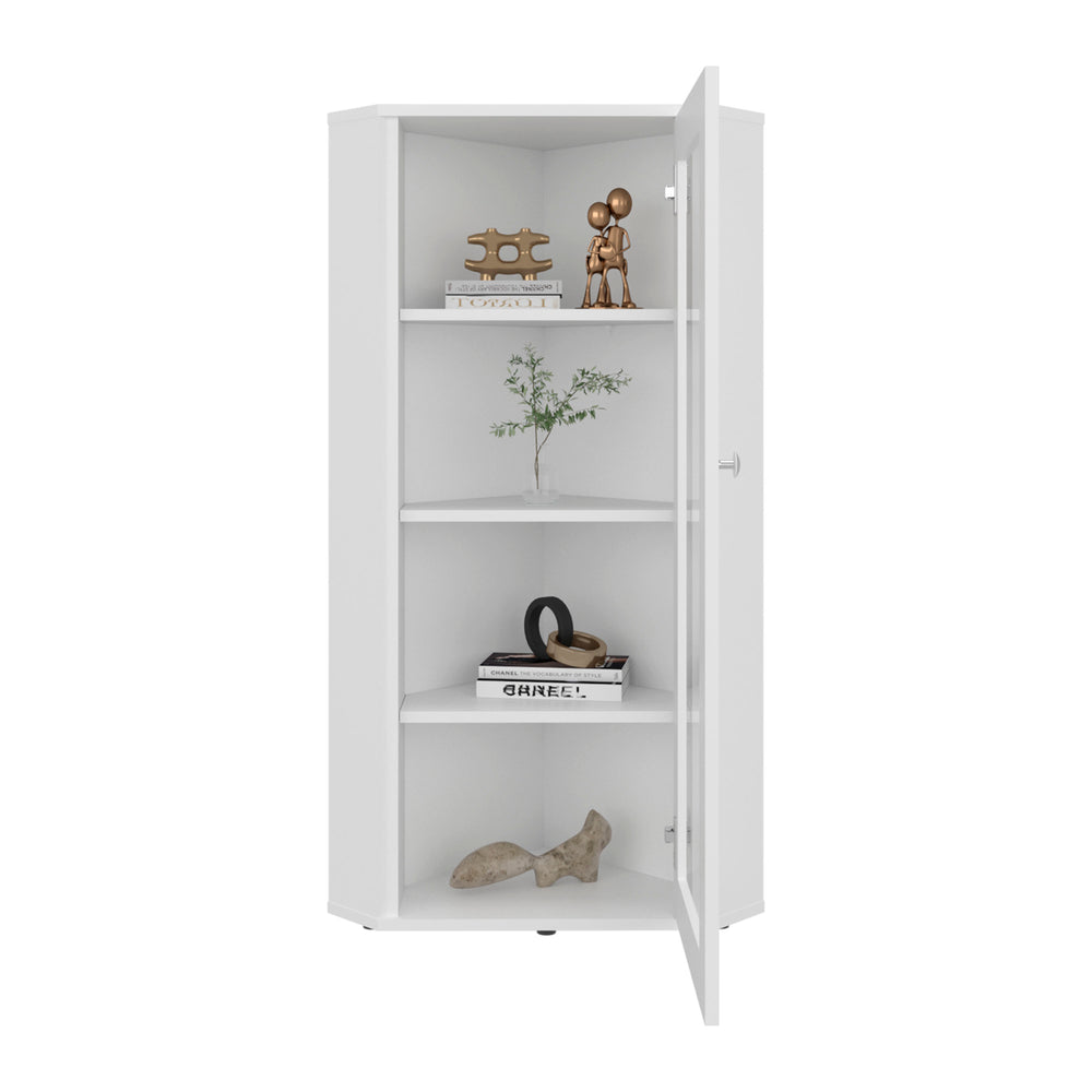 18-Inch Ruffin Display Storage Cabinet with Single Door and 4 Open Shelves – Sturdy Shelf Support