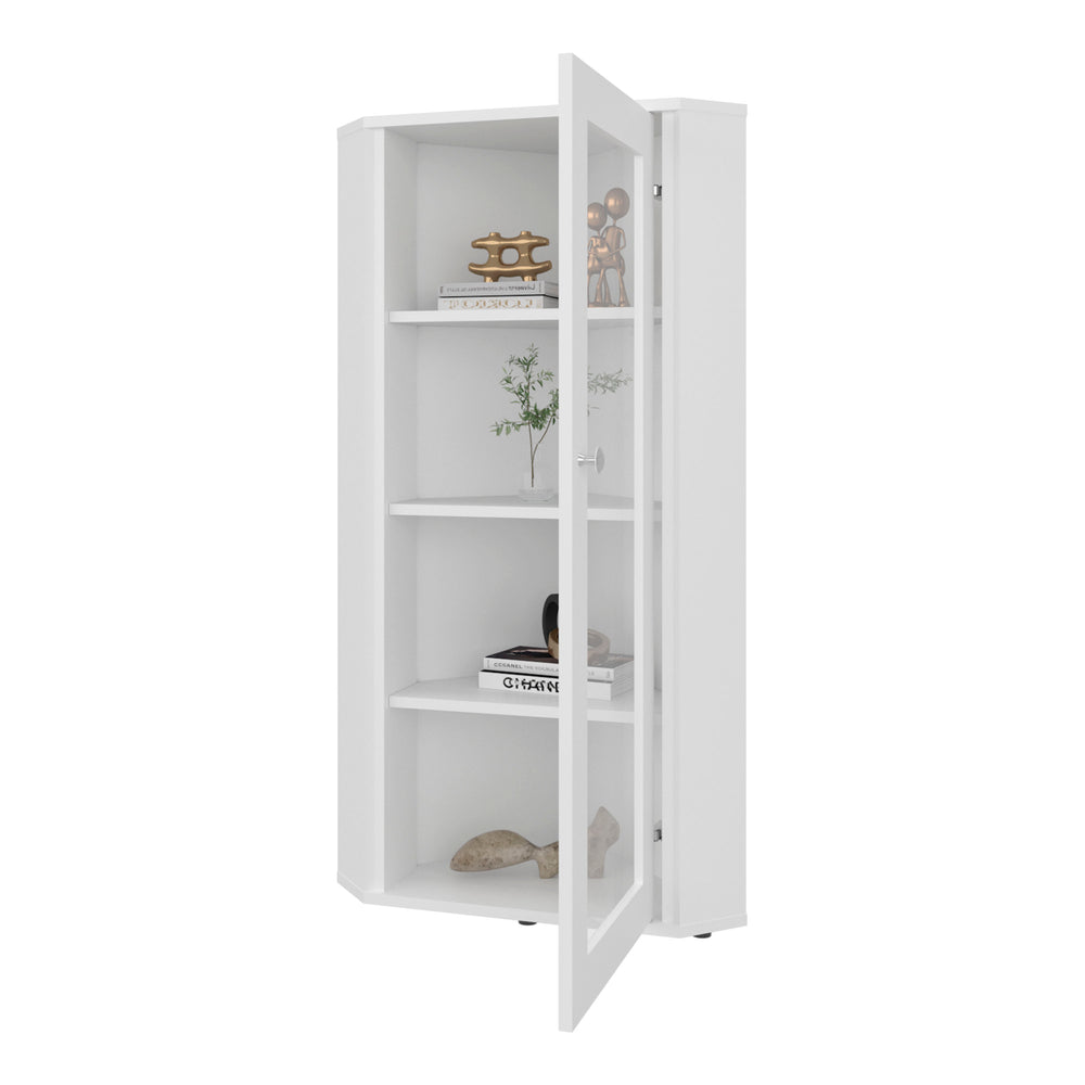 18-Inch Ruffin Display Storage Cabinet with Single Door and 4 Open Shelves – Fixed Interior Shelving