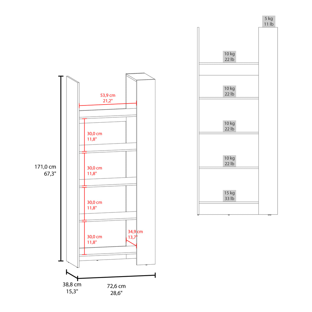 29-Inch Newtok Ladder Bookcase with 5 Open Shelves – Multiple Open Shelves