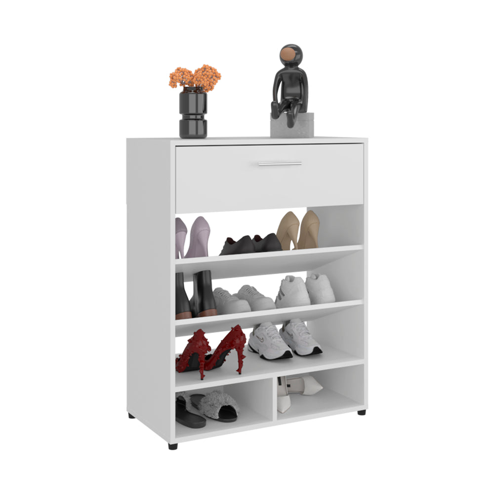 28-Inch Kearns Shoe Storage Cabinet with Single Door and 5 Open Shelves – Flip-Down Storage Compartment